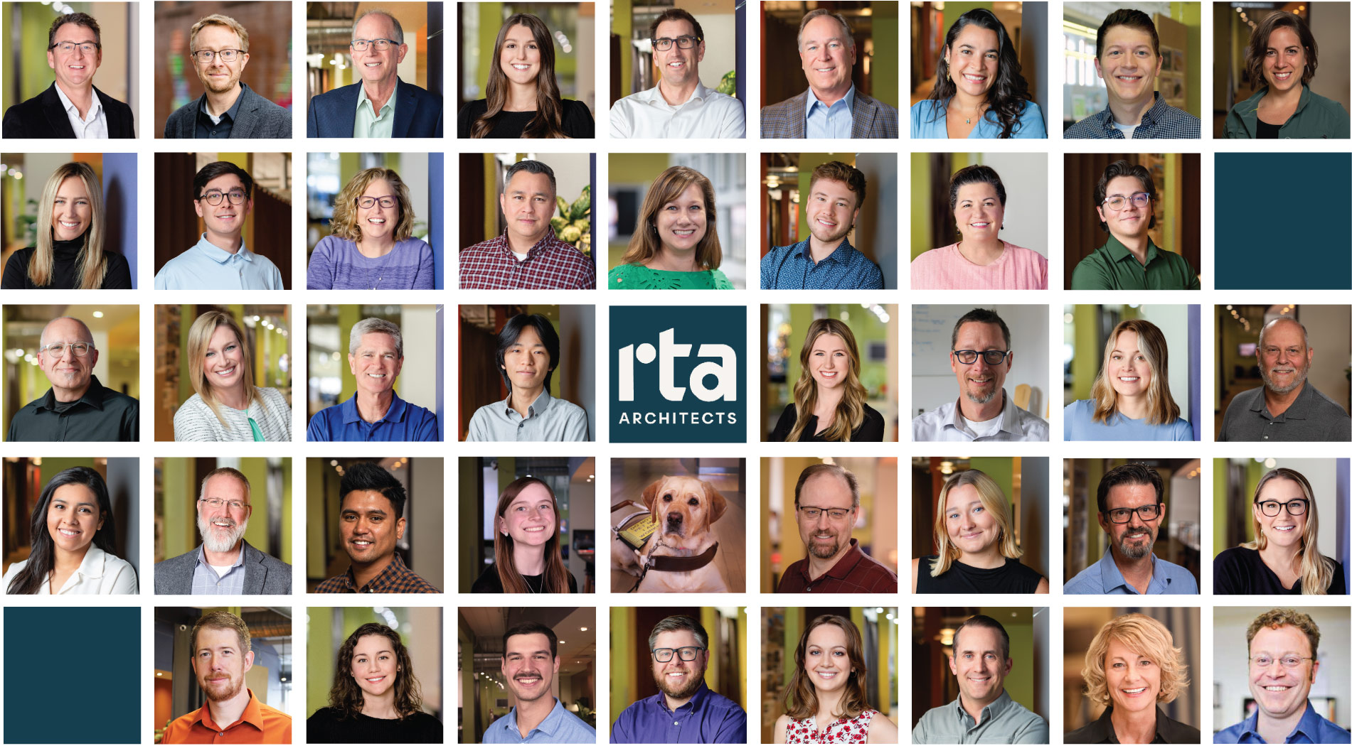 RTA logo mosaic with staff headshots