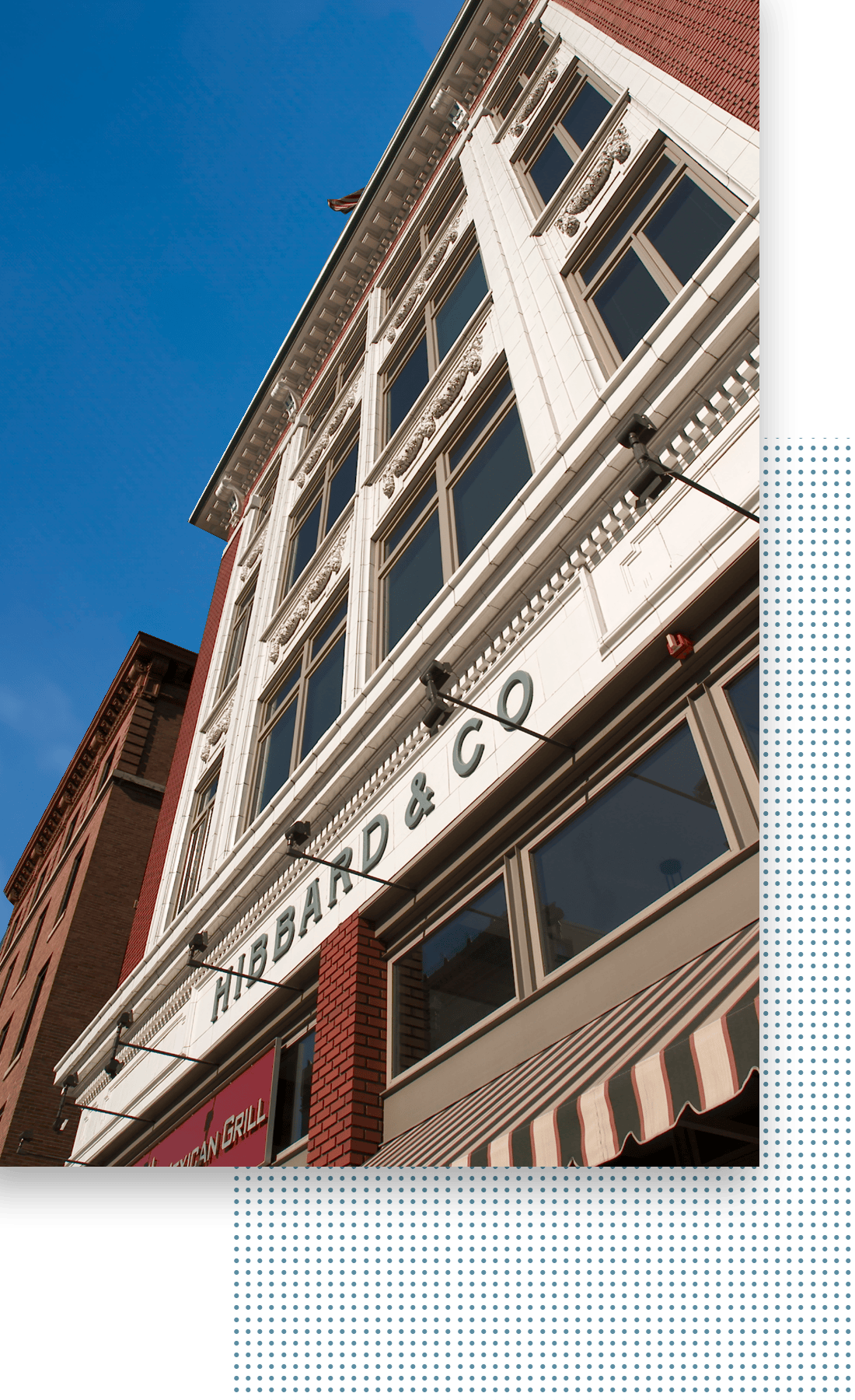 The Hibbard building sidewalk view looking up toward the top floor