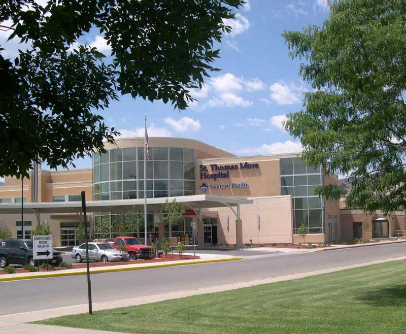 Front entry of the hospital with glass from floor to roof