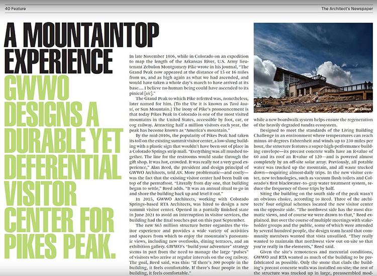 architect newspaper featured article on pikes peak summit visitor center