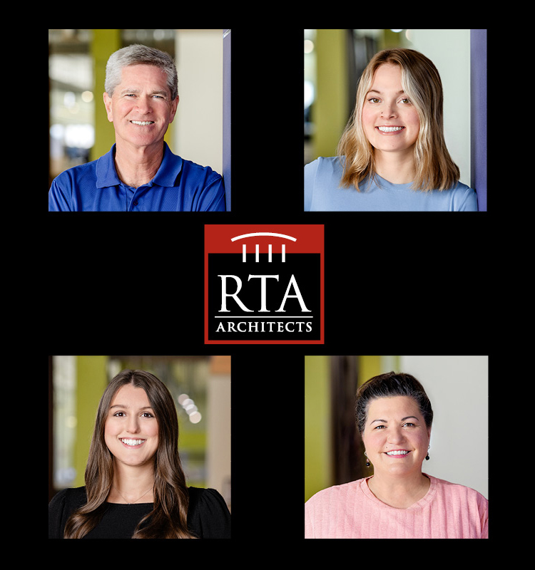 four staff headshots arranged in a collage with a black background with RTA logo in the center