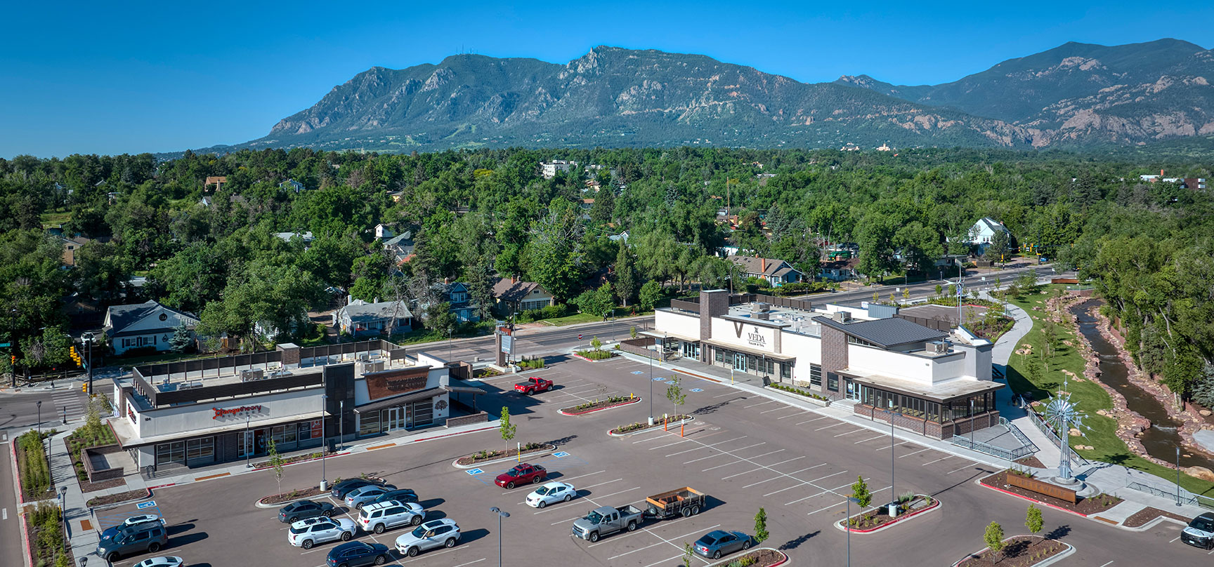 aerial view of the creekwalk shopping center