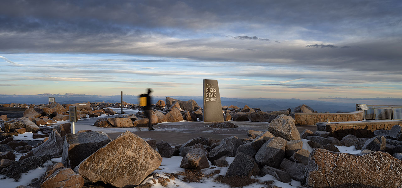 summit marker atop pikes peak summit