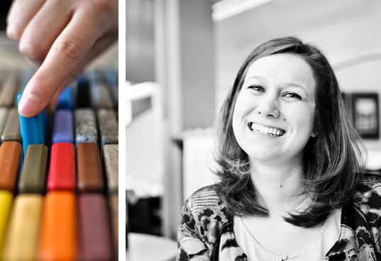Color sticks next to a headshot of Jessica Massie