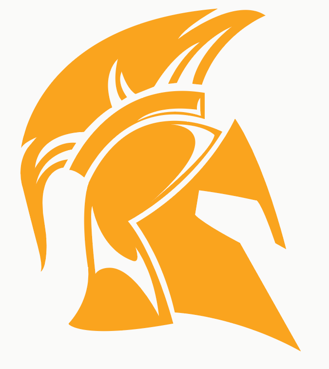Stylized golden Spartan helmet logo